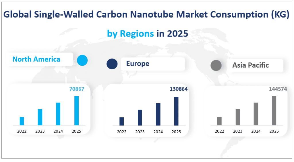 Global Single-Walled Carbon Nanotube Market Consumption (KG) 
 by Regions in 2025
